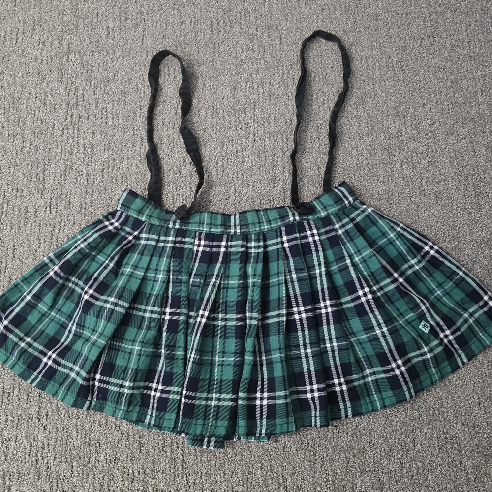Royal Bones Womens Green Plaid Skirt Suspender Straps Goth Punk‎ Size M